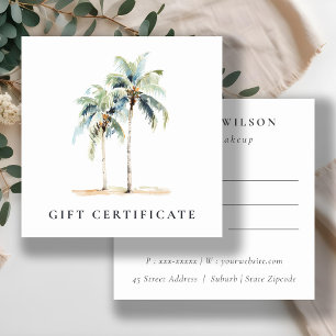 Certificat cadeau de palmiers côtiers tropicaux