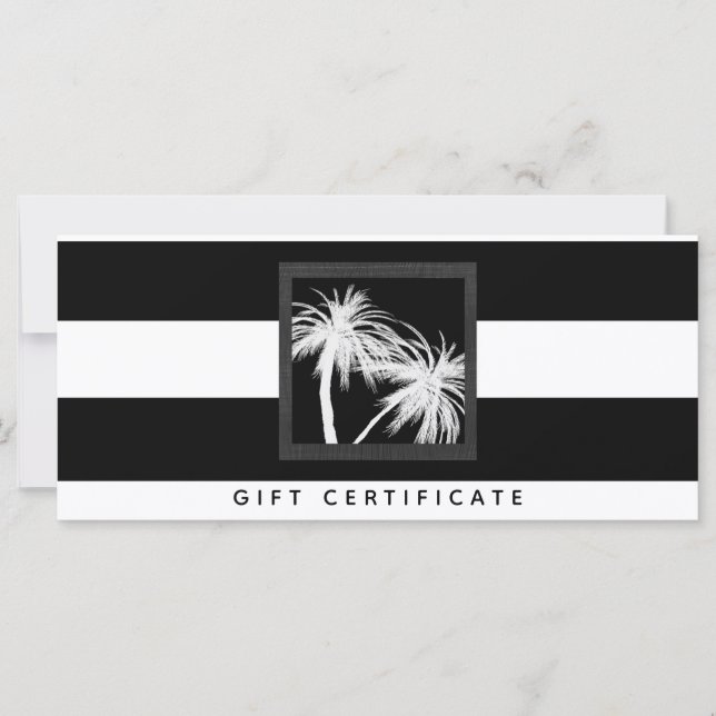 Certificat cadeau de palmiers tropicaux noir et bl (Devant)