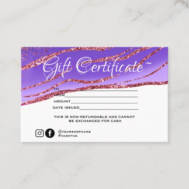 Certificat cadeau de parties scintillant or minima (Devant)