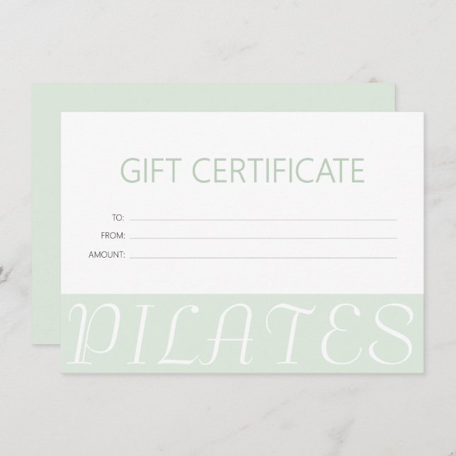 Certificat cadeau de Pilates verts à la menthe mod (Devant / Derrière)