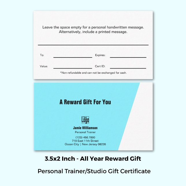 Certificat cadeau de récompense de formateur haute (3.5x2 Inch, High Performance Trainer Reward Gift Certificate)
