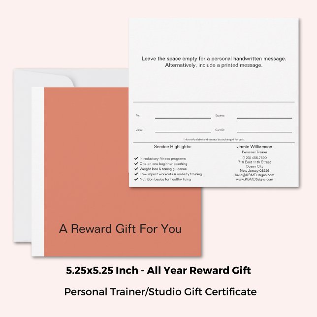 Certificat cadeau de récompense d'entraîneur de bo (Square 5.25"x5.25", Healthy Habits Coach Reward Gift Certificate, Orange, White, Black Brand Colors)