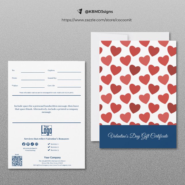Certificat cadeau de Saint Valentin professionnel (Professional Valentine's Day Gift Certificate, Red and Blue)