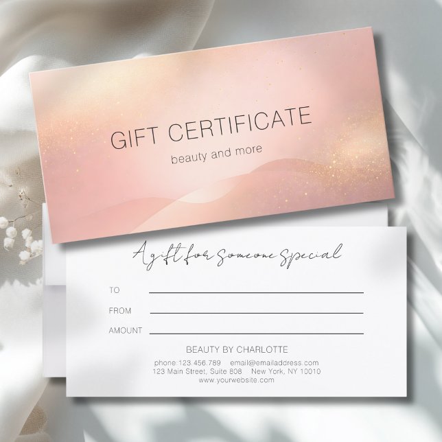 Certificat Cadeau de Salon avec Dégradé de Teinte  (Blush Gold Glow Gradient Custom Salon Gift Certificate)