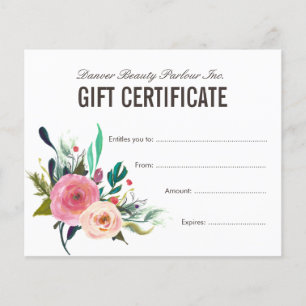 Certificat cadeau de salon de beauté florale peint