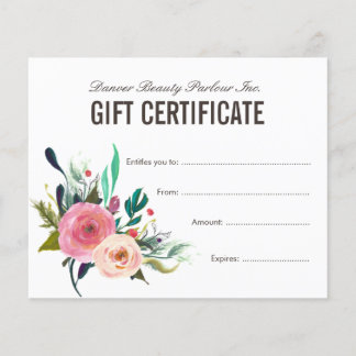 Certificat cadeau de salon de beauté florale peint