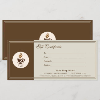 Certificat-cadeau de salon de café personnalisé |