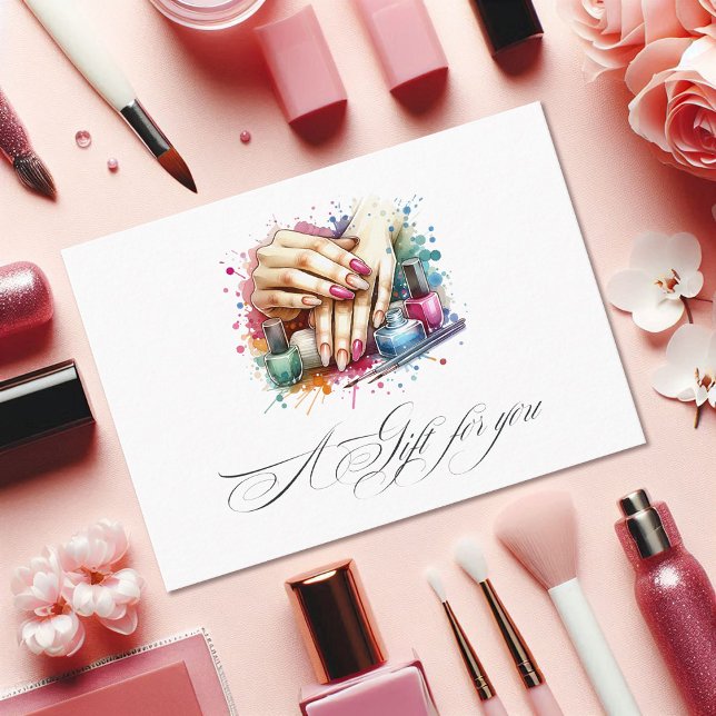 Certificat Cadeau de Salon de Manucure à l'Aquarel (Chic Watercolor Nail Salon Gift Certificate)