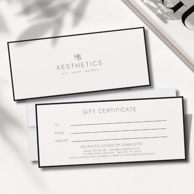 Certificat Cadeau de Salon Minimal Monogramme Beig (Minimal Monogram Beige Salon Gift Certificate)