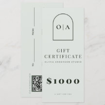Certificat Cadeau de Salon Moderne Vert Sauge Arqu