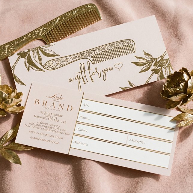 Certificat Cadeau de Studio de Salon de Coiffure O (Luxury Gold Hair Salon Studio Gift Certificate)