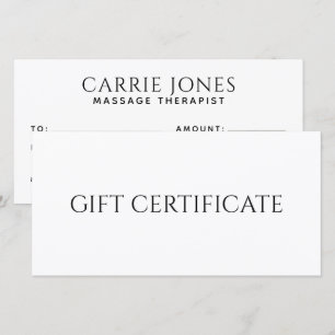 Certificat cadeau de thérapeute en massage simple