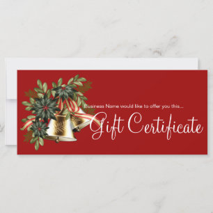 Certificat cadeau de vacances Cloches de Noël doré