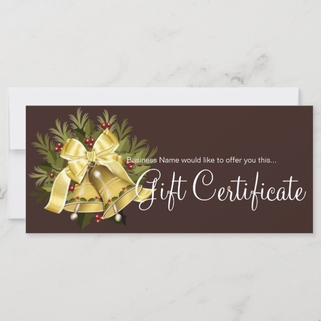 Certificat cadeau de vacances Cloches de Noël en o (Devant)