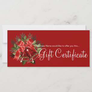 Certificat cadeau de vacances Cloches de Noël roug