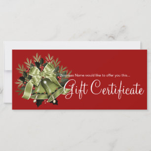Certificat cadeau de vacances Cloches de Noël vert