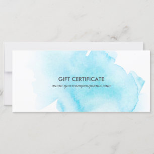 Certificat cadeau d'éclaboussure d'aquarelle bleue