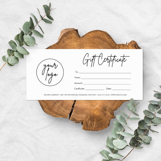 Certificat-cadeau d'entreprise avec logo de style  (Modern Script Business Gift Certificate With Logo)