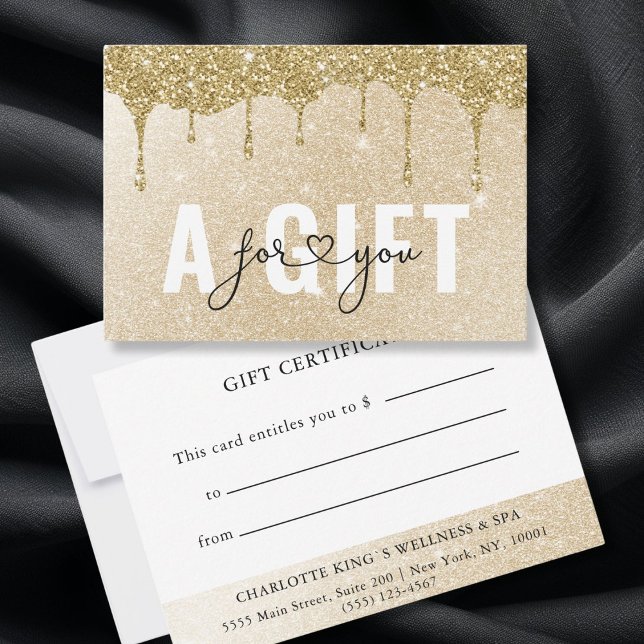 CERTIFICAT CADEAU D'ENTREPRISE | Baisse de Parties (BUSINESS GIFT CERTIFICATE | Gold Glitter Drop)