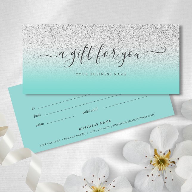 Certificat cadeau d'entreprise Parties scintillant (Teal Blue Glitter Gift Certificate)