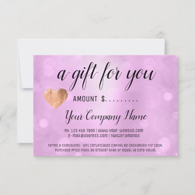 Certificat cadeau d'entreprise Rose Rose Coeur (Devant)