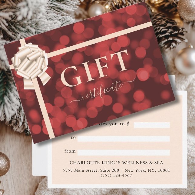 CERTIFICAT CADEAU D'ENTREPRISE | Ruban | Parties s (BUSINESS GIFT CERTIFICATE | Ribbon | Red Glitter)