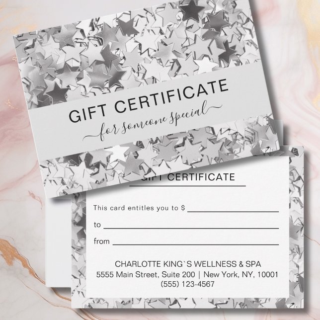 Certificat cadeau d'entreprise Silver Stars modern (Modern Silver Stars BUSINESS CERTIFICATE)
