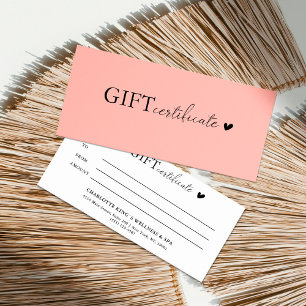 Certificat cadeau d'entreprise spécifique au clien