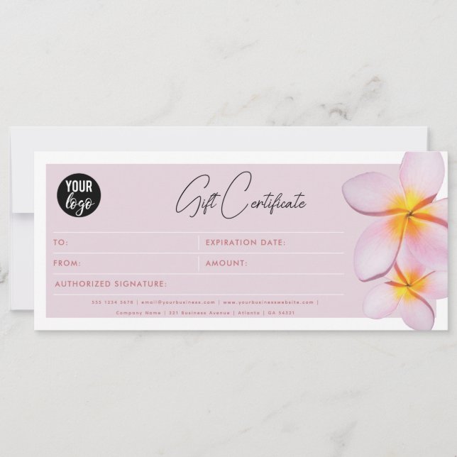 Certificat cadeau du logo commercial Plumeria (Devant)
