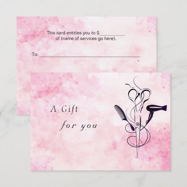 Certificat-cadeau du salon de beauté aquarelle ros (Devant / Derrière)