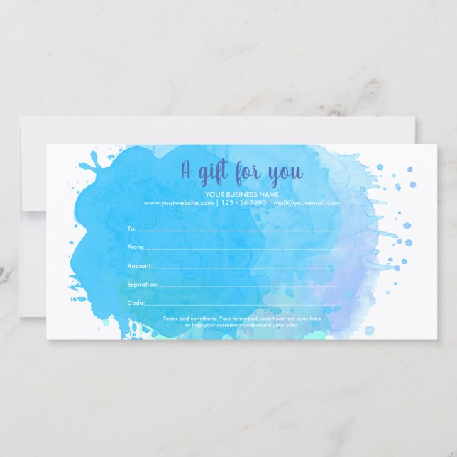 Certificat Cadeau Éclaboussure Aquarelle Bleue pou (Devant)