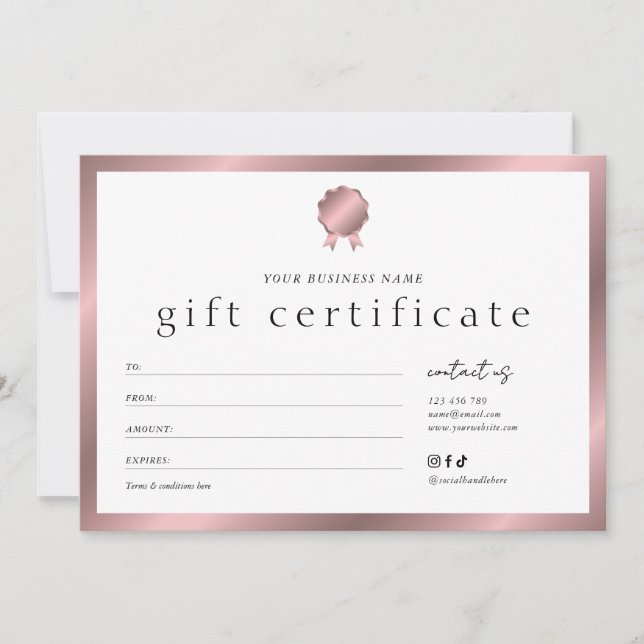 Certificat Cadeau Effet Bronze Rose Gold Salon (Devant)