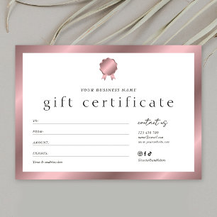 Certificat Cadeau Effet Bronze Rose Gold Salon