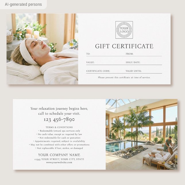 Certificat Cadeau Élégant avec Logo Photo Personna (Créateur téléchargé)