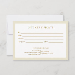 Certificat Cadeau Élégant Beige Or