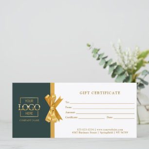 Certificat Cadeau Élégant Chic Vert Or Entreprise