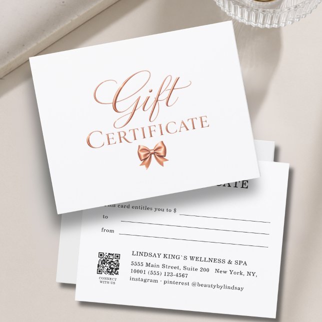 Certificat Cadeau Élégant en Cuivre Blanc avec Rub (Elegant Bow White Copper Gift Certificate)