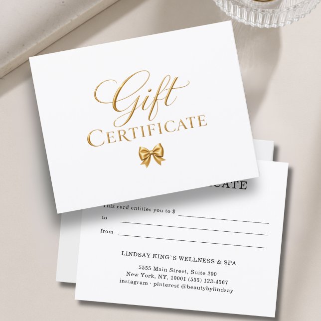 Certificat-cadeau élégant en or blanc (Elegant White Gold Bow Gift Certificate)
