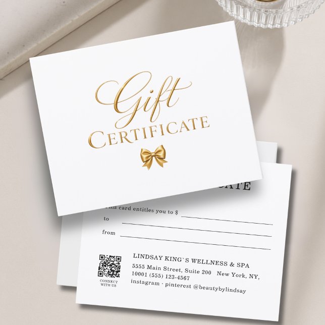 Certificat-cadeau élégant en or blanc (Elegant White Gold Bow Gift Certificate)