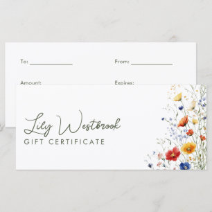 Certificat Cadeau Élégant Fleur Sauvage Aquarelle