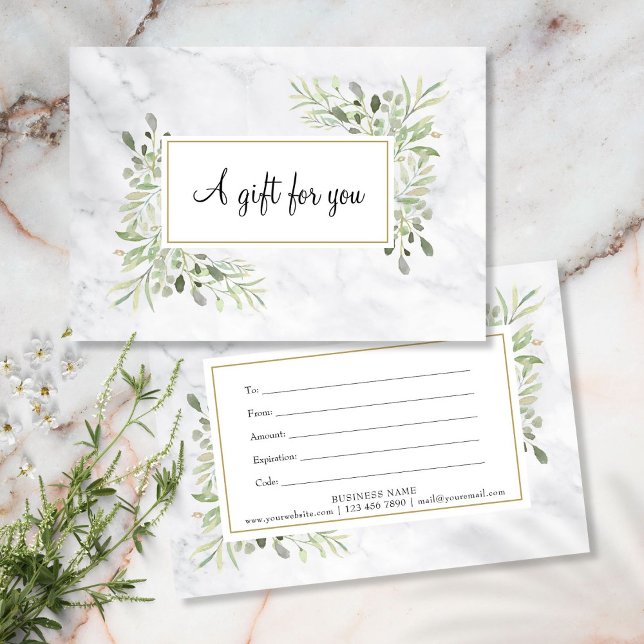 Certificat Cadeau Élégant Marbre Floral Végétal (Elegant Marble Greenery Floral Gift Certificate)