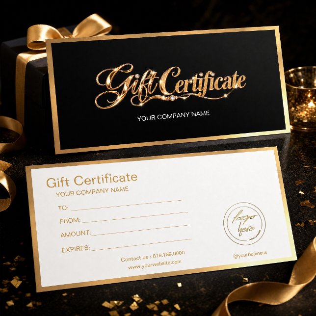 Certificat-cadeau élégant noir et or | Sur mesure  (Elegant Black & Gold Gift Certificate#giftcertificate)