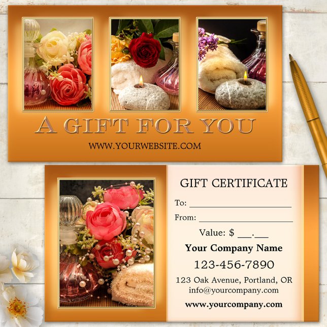 Certificat Cadeau Élégant Or pour Vos Photos (Gift certificate portfolio business card in warm gold. Great for a boutique or gift shop/retailer)