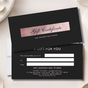 Certificat Cadeau Élégant Rayure Noir Rosé Or