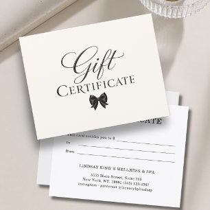 Certificat Cadeau Élégant Ruban Beige Noir