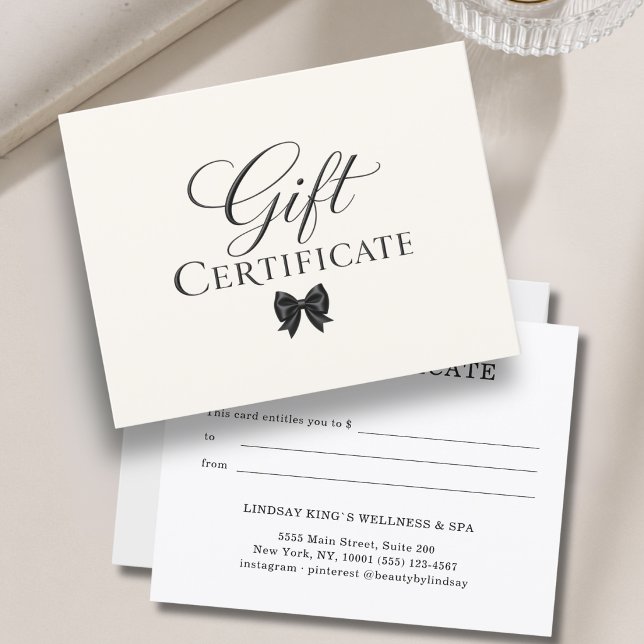 Certificat Cadeau Élégant Ruban Beige Noir (Elegant Bow Beige Black Gift Certificate)