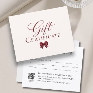 Certificat Cadeau Élégant Ruban Beige Rouge