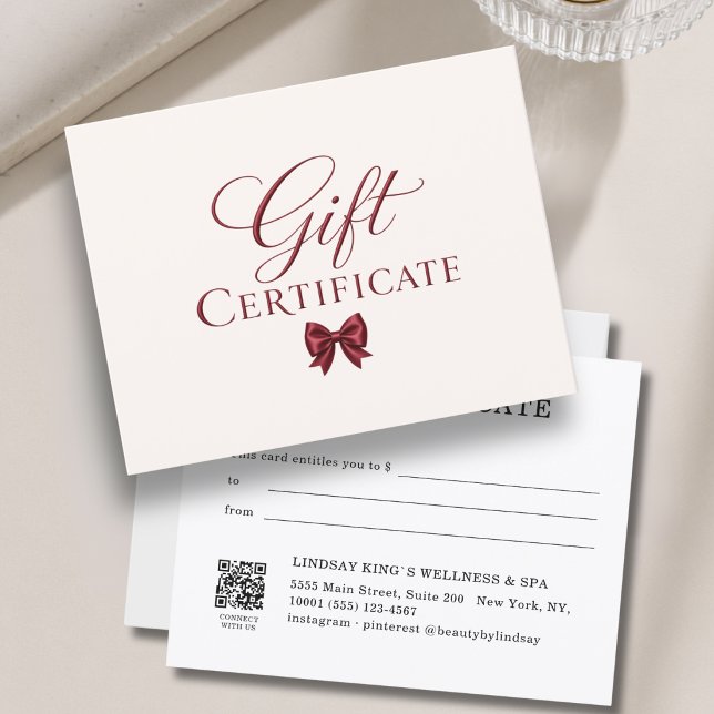 Certificat Cadeau Élégant Ruban Beige Rouge (Elegant  Bow White Red Gift Certificate)