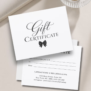 Certificat Cadeau Élégant Ruban Blanc Noir