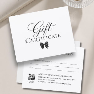 Certificat Cadeau Élégant Ruban Blanc Noir